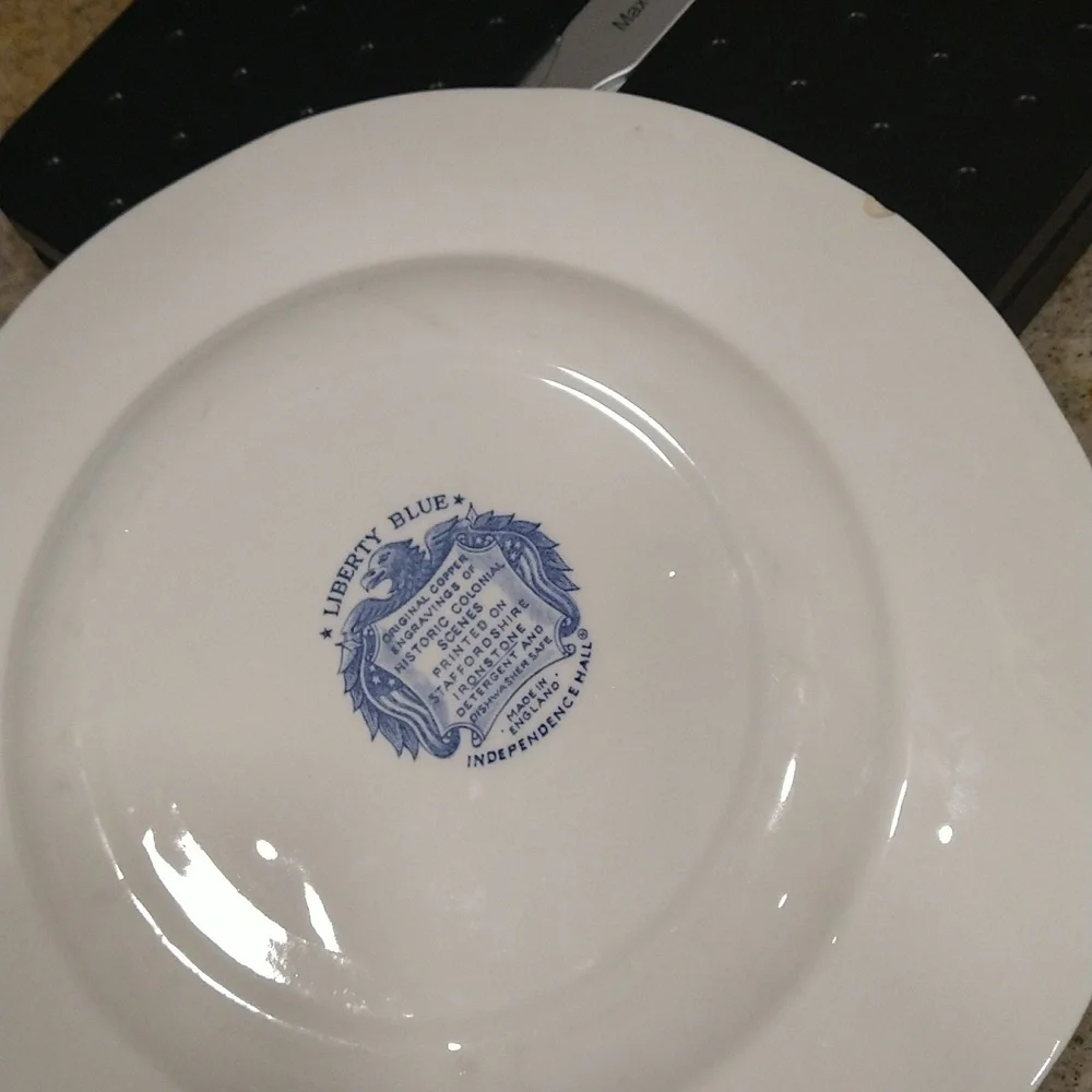Vintage Liberty dependence Hall transferware ironstone blue and white 10